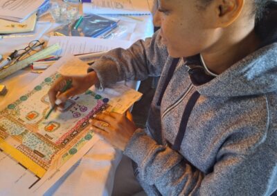 Colorful landscape design sketch on paper, focused on sustainable and eco-friendly green solutions.