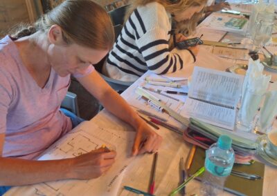 Detailed planning session for sustainable landscape design using eco-friendly solutions.