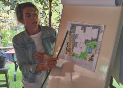 Lush garden landscape design meeting, focusing on sustainable and eco-friendly outdoor solutions.